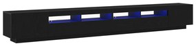 TV állvány LED világítással, fekete tölgyből, 300x35x40 cm, mérnöki fa