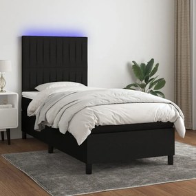 Fekete szövet rugós és LED-es ágy matraccal 90x190 cm