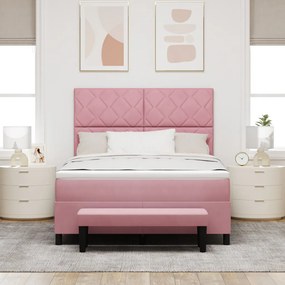 Box Spring Ágy Matraccal &amp; Pad Rózsaszín 140x200 cm Bársony
