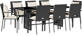 vidaXL 9 részes fekete polyrattan kerti étkezőgarnitúra párnákkal