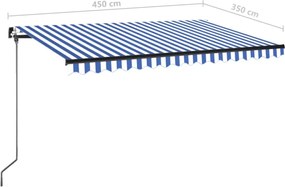 Kék és fehér kézzel kihúzható napellenző 450 x 350 cm