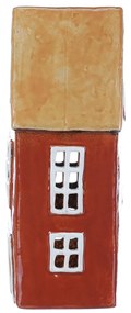 Lámpás házikó, piros, kerámia, 11 x 9 x 23 cm
