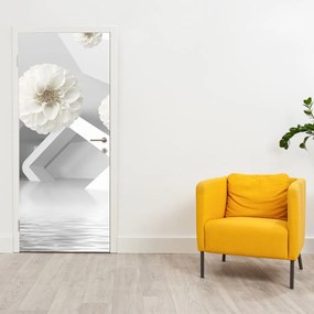 Fotótapéta ajtóra - Absztrakció fehér virágokkal (95x205cm)