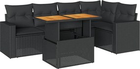 vidaXL 6 részes fekete polyrattan kerti ülőgarnitúra párnákkal