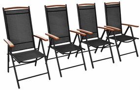 4 db fekete alumínium és textilén összecsukható kerti szék