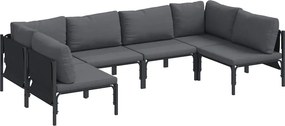 vidaXL Kerti Kanapé Szett párnával 6 pcs Fekete Acél
