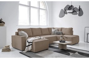 Bézs kordbársony kinyitható sarokkanapé (jobb oldali-U alakú) Brave Dave – Miuform