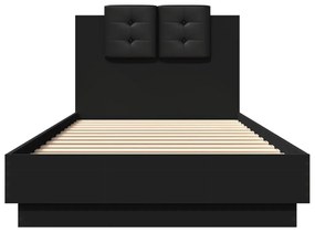 fekete ágykeret fejtámlával és LED-világítással 100 x 200 cm