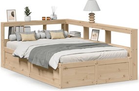 vidaXL tömör fenyőfa könyvespolcos ágy matrac nélkül 135 x 190 cm
