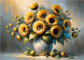 Üveg kép – Napraforgós váza (70x50 cm)