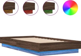 vidaXL barna tölgy színű ágykeret LED-világítással 75 x 190 cm