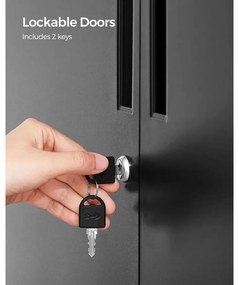 Iratszekrény, többfunkciós garázsszekrény, irodai szekrény 2 ajtóval fekete színben