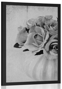 Poszter rózsák vázában fekete fehérben