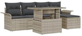 vidaXL Kerti Kanapé Szett párnával 6 pcs Világosszürke Poli rattan