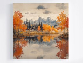 Vászonkép Canvas Tájkép Ősz Tó Fák Hegyek Tükröződés 40x40
