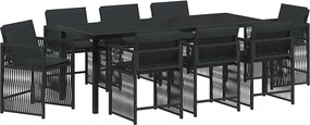 vidaXL Kert étkező szett 9 pcs Fekete polirattan