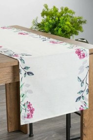 Tavaszi hangulatú asztali futó rózsaszín virágokkal Fehér 40x180 cm