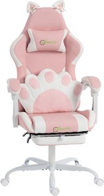 Vinsetto rózsaszín macskafüles ergonomikus gamer szék — műbőr, dönthető, lábtartóval, levehető fejtámla és deréktámasz | Aosom