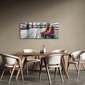 Egy piros régi görgős cipő képe (120x50 cm)