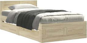 vidaXL sonoma tölgy színű szerelt fa ágykeret fejtámlával 100x200 cm