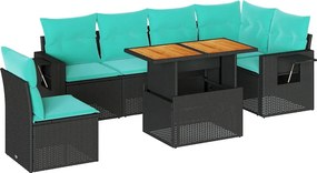 vidaXL 7 részes fekete polyrattan kerti ülőgarnitúra párnával