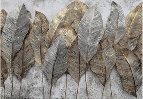 Fotótapéta arany és ezüst levelek elegáns fali dekoráció szürke