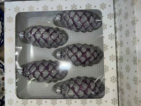 5 db-os üveg karácsonyfadísz szett "Tobozok"