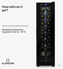 Klarstein Shiraz 14 Slim Uno borhűtő, 14 palack, 5 - 18 °C érintésvezérlés