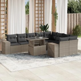 10 részes világosszürke polyrattan kerti ülőgarnitúra párnákkal