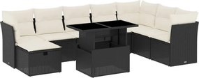vidaXL 9 részes fekete polyrattan kerti ülőgarnitúra párnákkal