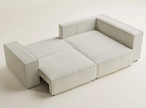 Krémszínű zsenília kinyitható-tárolóhelyes sarokkanapé (jobb oldali-L alakú) Tonga – Maison de Rêve