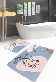 Kék-rózsaszín bársony fürdőszobai kilépő szett 2 db-os 60x100 cm Abstract Faces – Mila Home