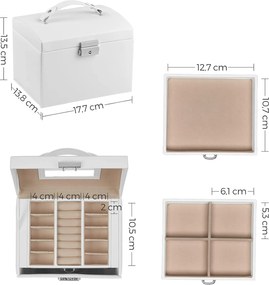 Ékszerdoboz, zárható ékszertartó, 2 fiókkal, fehér