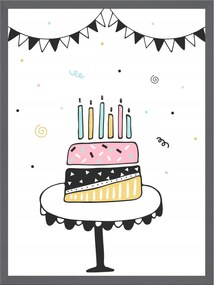 Születésnapi poszter gyerekeknek Torta 40X50 cm kő keret szürke