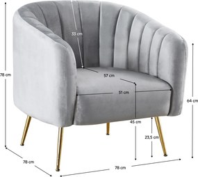 Design fotel, szürke Velvet szövet/gold króm-arany, BAGY