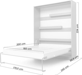 Modern összecsukható fali ágy 160x200 cm, függőleges - loft fekete / lancelot tölgy