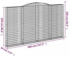 vidaXL 2 db íves horganyzott vas gabion kosár 400x30x220/240 cm