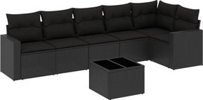 vidaXL 7 részes fekete polyrattan kerti ülőgarnitúra párnával