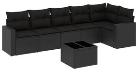 vidaXL 7 részes fekete polyrattan kerti ülőgarnitúra párnával