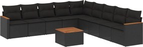 vidaXL 10 részes fekete polyrattan kerti ülőgarnitúra párnákkal