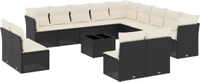 vidaXL 14 részes fekete polyrattan kerti ülőgarnitúra párnákkal