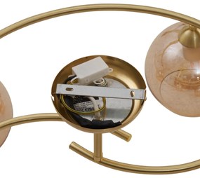 Modern mennyezeti lámpa sárgaréz színű, borostyán üveggel, 4 fényforrás - Alanis