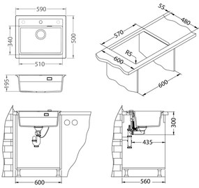 ALVEUS SETA23228 - konyhai mosogató ATROX+mosogató csaptelep MINTAS 34cm gránit/fekete