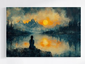 Poszter Tájkép Hegyek Tó Nap Figura Meditáció 120x80