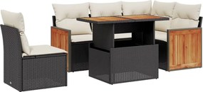 vidaXL 6 részes fekete polyrattan kerti ülőgarnitúra párnákkal