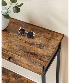 VASAGLE konzolasztal, kanapéasztal 2 fiókkal, vintage barna–fekete színben