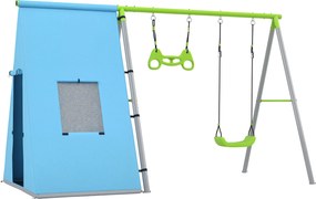 AIYAPLAY 3 az 1-ben Kültéri Hinta Keret Hinta Szett Játék Sátrakkal, Hintával és Gimnasztikai Gyűrűkkel, Gyerek Hinta Fém Kerettel, Kerti Hinta Gyerek