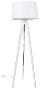 Modern állólámpa állvány fehér, vászon árnyalatú fehér 45 cm - Tripod Classic