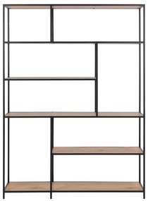 Fekete-natúr színű könyvespolc tölgyfa dekorral 135x185 cm Seaford – Actona