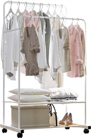 Kétsoros mozgatható akasztó, polcokkal, fehér, RAINER